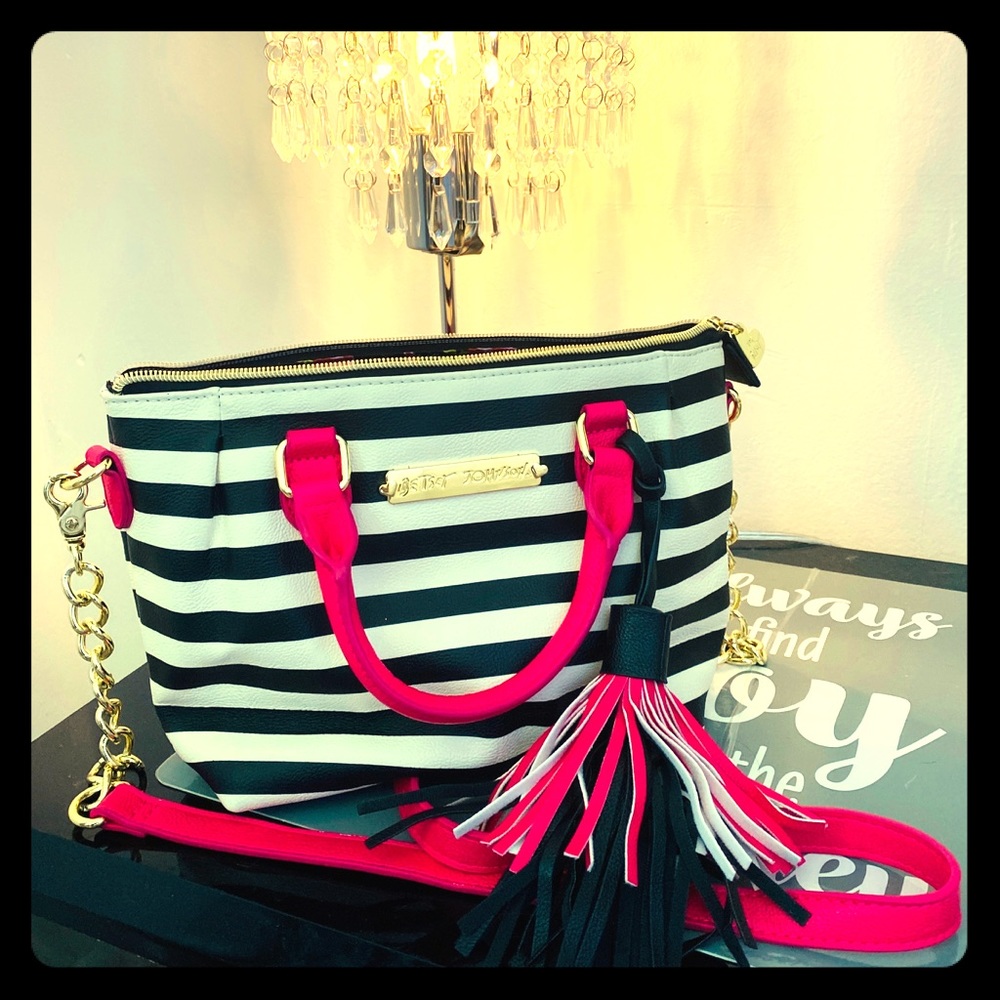 Betsey Johnson Crossbody Bag Black White & Pink